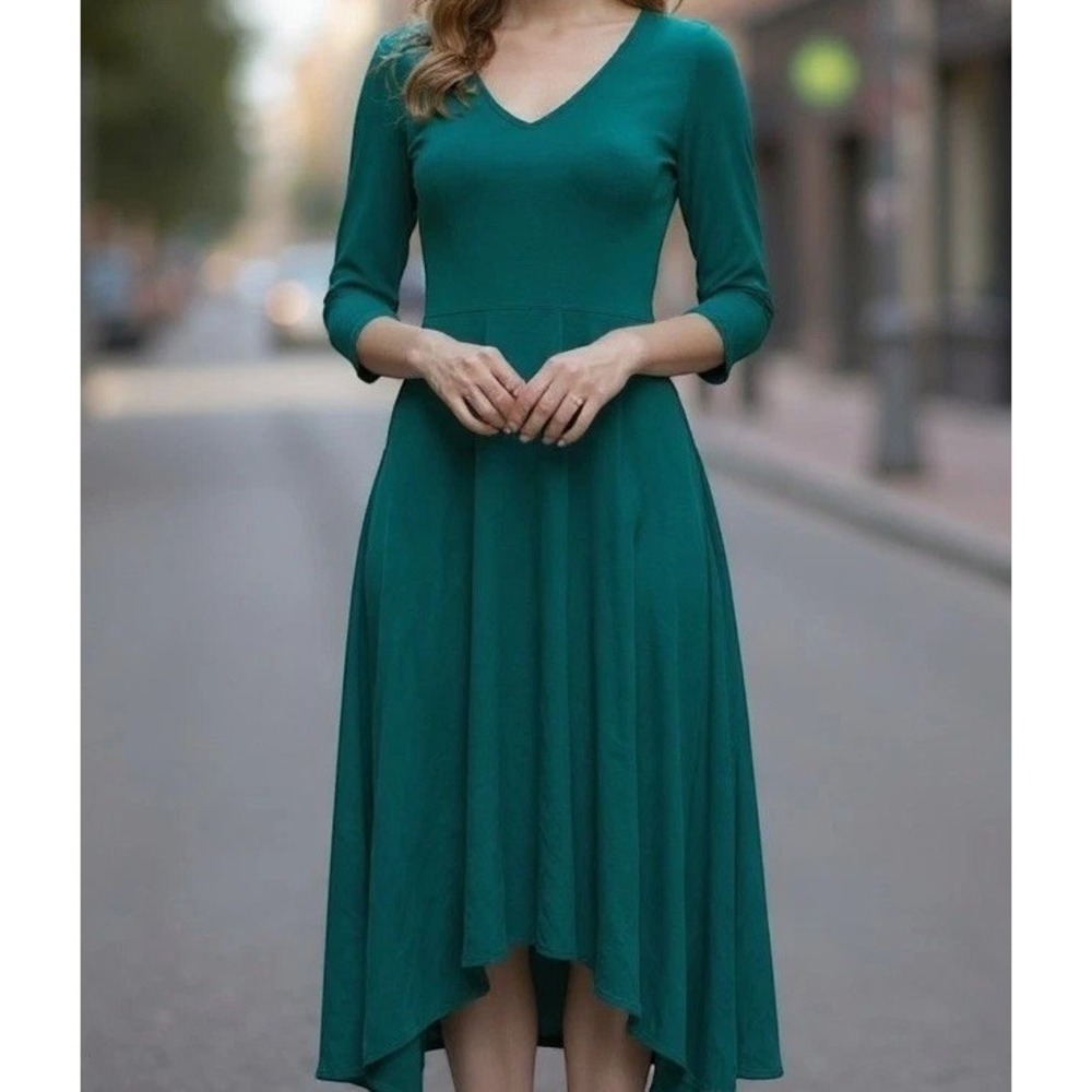 Anthony Maxi Dress Womens 1X Lagenlook Green Long Sleeve Asymmetric Hem